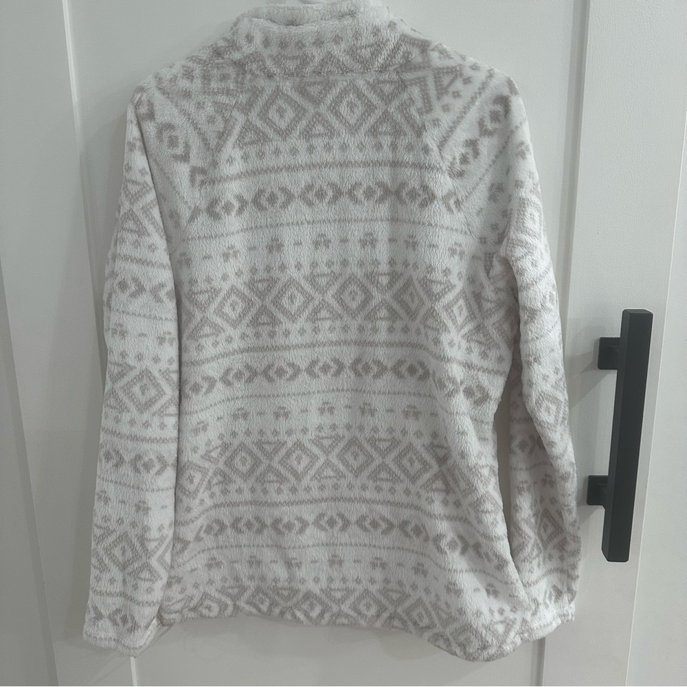 Eddie Bauer Aztec Tribal Print Plush Fleece 1/4 Zip Pullover XL Cream White - Picture 2 of 9
